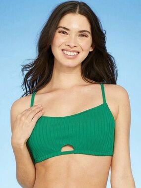 SHADE & SHORE Kelly Green Ribbed Cutout Bikini Top Size 36C
